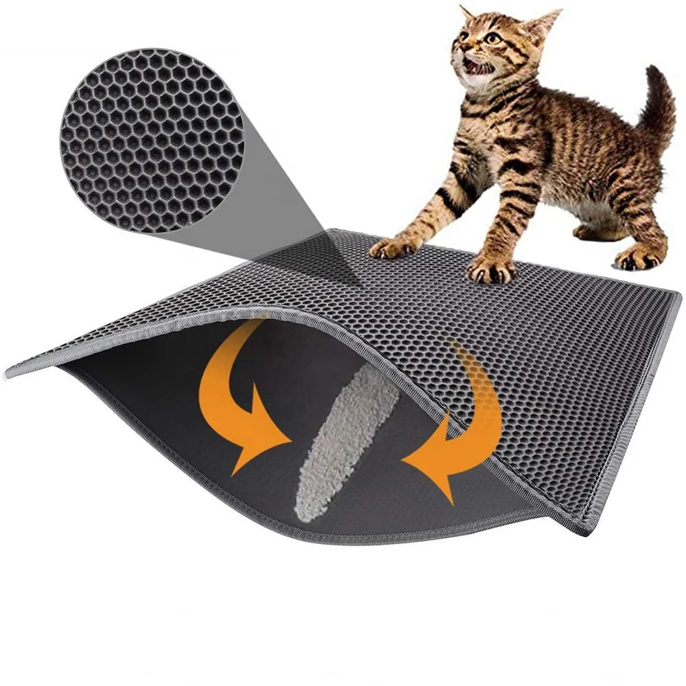 

Factory Cheaper price Eco-friendly cat dog pet litter mat Double-Layer Waterproof EVA cat mat littler hot sale amazon, Black/grey,customized
