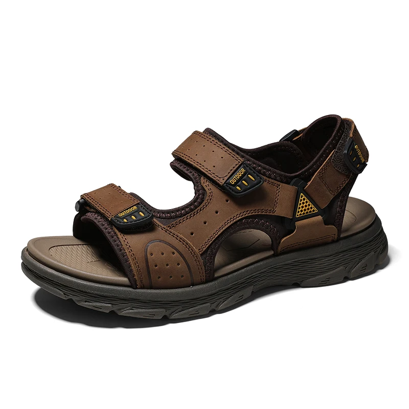 

Factory Made Summer Outdoor Anti-slip Wear-resistant Beach Sandals Light Weight Comfortableb Casual Men Leather Sandals, Black,brown