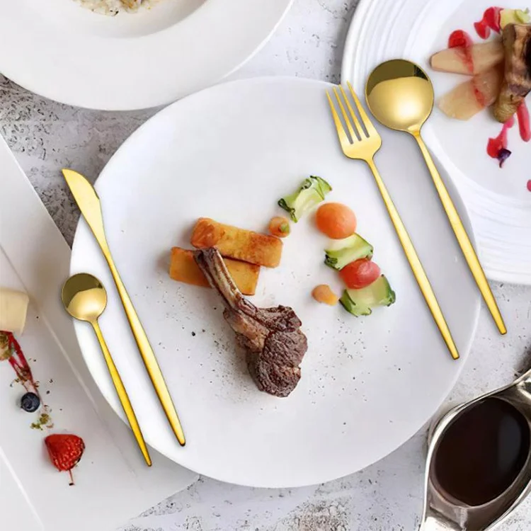 

Dropshipping Classic western Stainless steel golden steak fork spoon tableware set BT025R, As the pictures