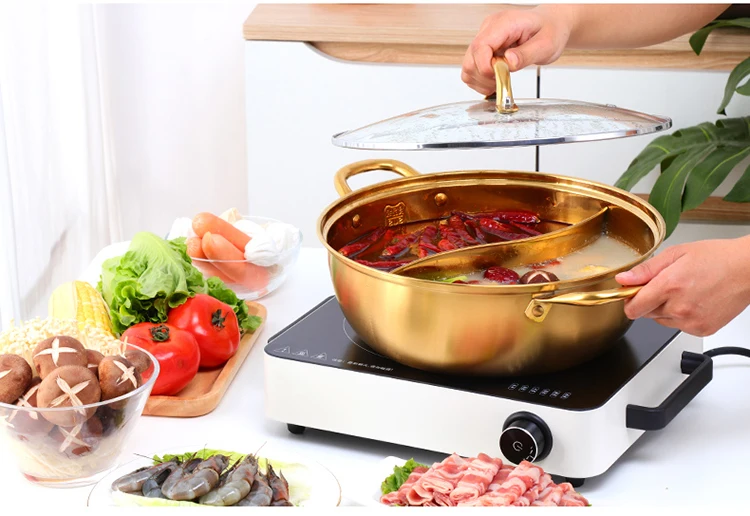 High Quality Factory Of Color Stainless Steel 304 Divided Hot Pot With Lid In China Buy Color