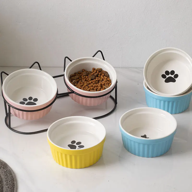 

Joyfamily Bowl Ceramic Cat Bowl Color Glaze Pet Drinking Double Pet Ceramic Bowl