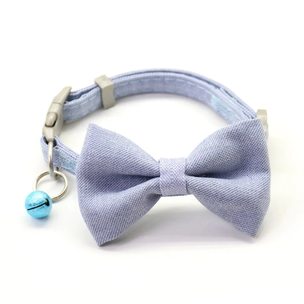 

Plain Color Bowknot Bells Four Seasons Use Cat Collar Dog Collars And Leash Pet Collars For Sale, Yellow and gray and brown and pink and blue