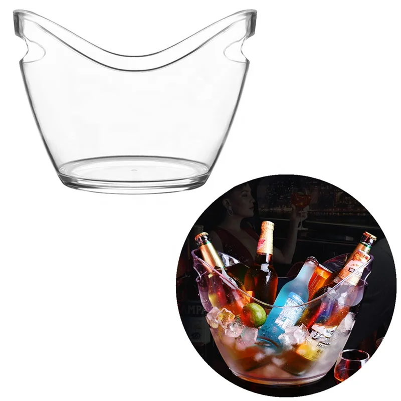 

8L Plastic Barrel Chilling Pail Acrylic Bar Cooler Cool Beer Ice Buckets for Party