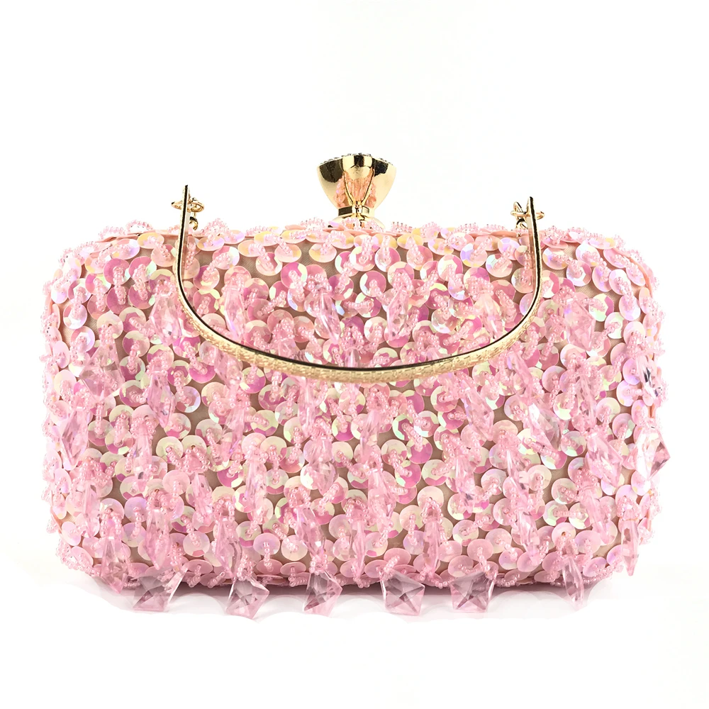 

Handmade Sequin Beaded Design Flower Evening Purse Bag Wedding Handbag Large Clutch Handbag For Party, Customized
