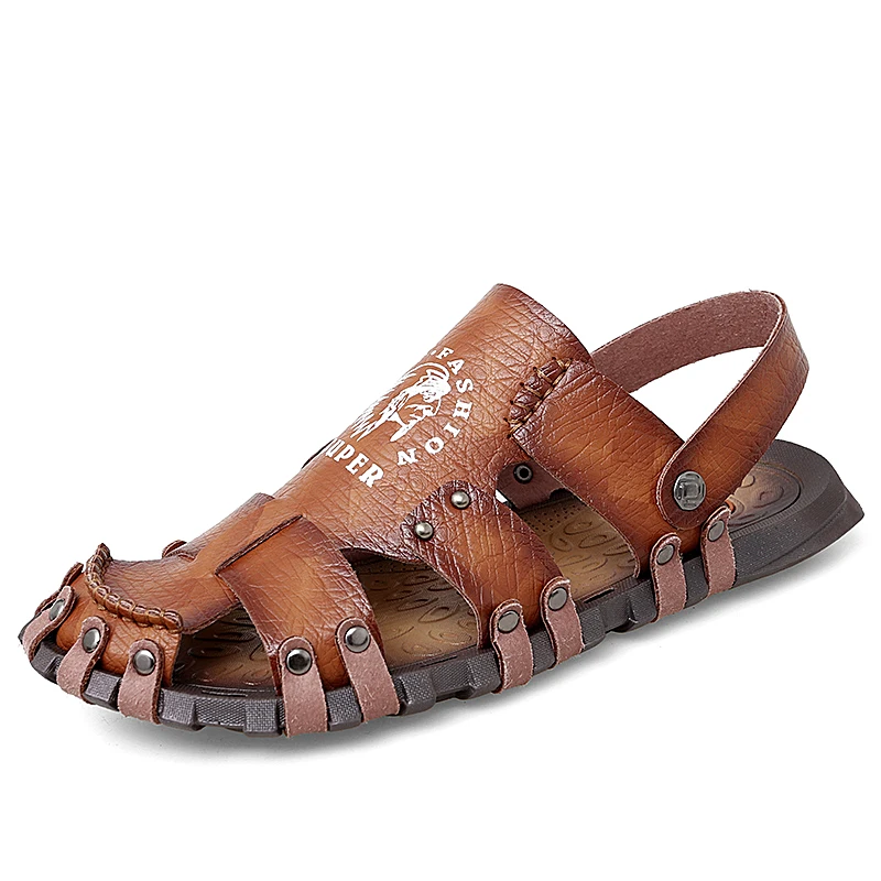 

New arrival Hand sewn casual sandals leather beach shoes Men Leather Sandals, As shown in the picture