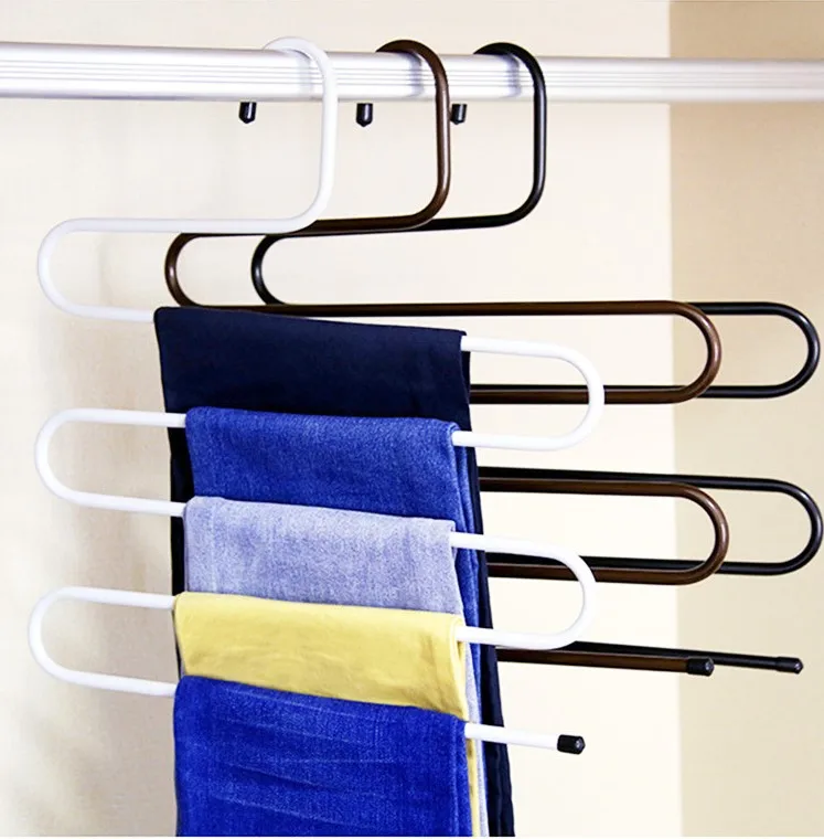 

Chinese factory S-type 5 layers Multi-Purpose Magic Closet Hangers Space Saver Storage Metal Rack for Hanging Jeans