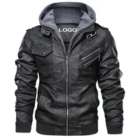 

2019 Classic PU Leather Men's Motorcycle Fashion Trucker Jackets Full Zipper Up Black Brown Leather Jackets with Removeable Hood