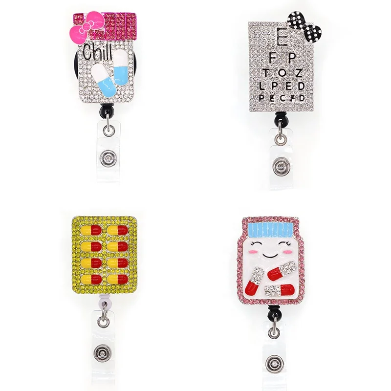

2021 lailina Nurse Accessories medical hospital doctor Gift Rhinestone Pill eye test ID Retractable Badge Reel with clip holder