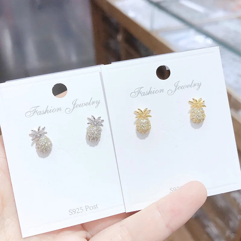 

ED61105 Fashion design gold plated brass zircon women jewelry fruit pineapple stud earrings
