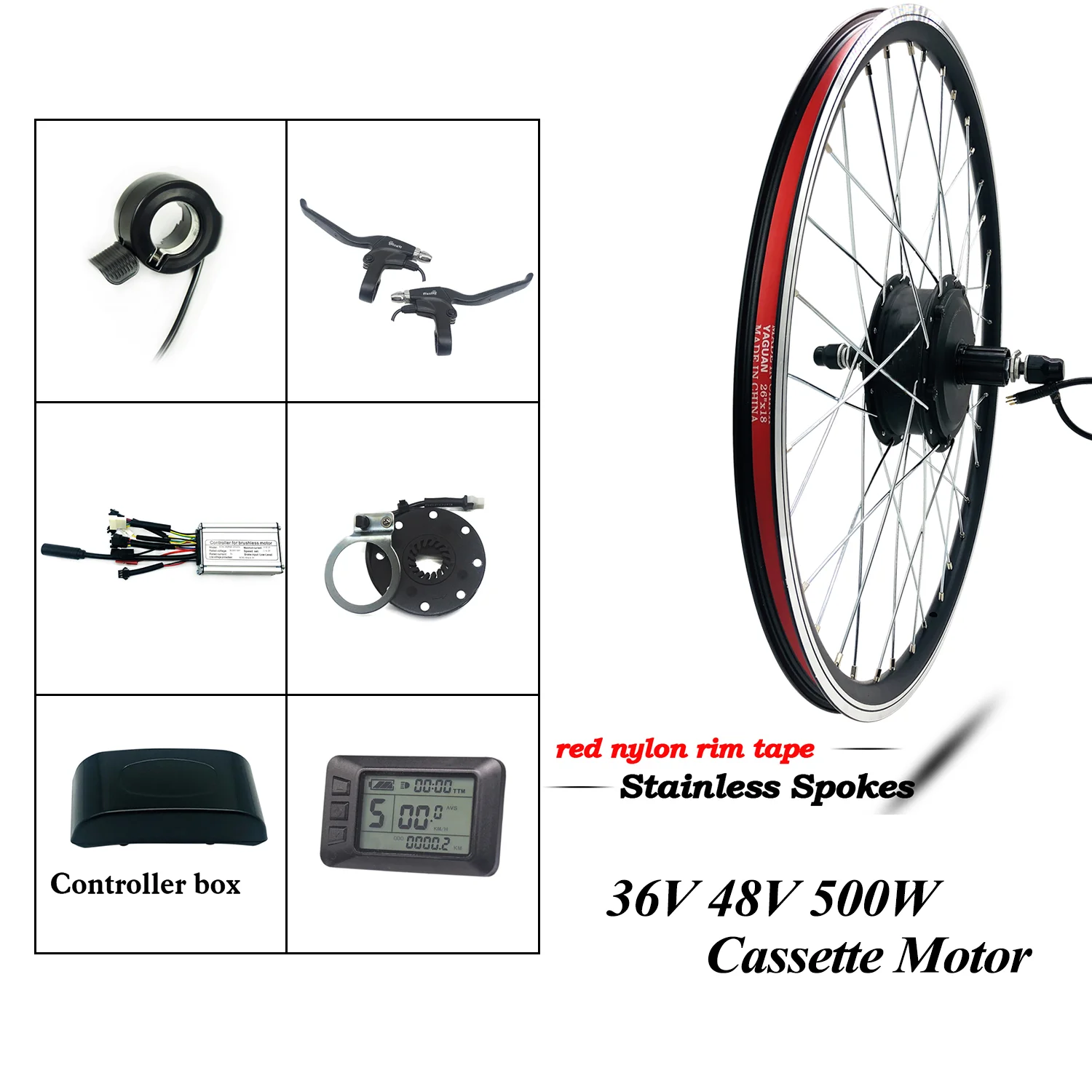 

Greenpedel 36v 48v 28 inch rear cassette wheel hub motor electric bike kit 500w