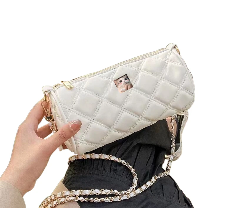 

New leather ladies luxury cylinder messenger bag chain bag designer bag