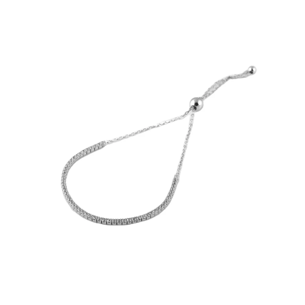 

Fashion 925 Sterling Silver Tennis Chain Half Circle Charm Adjustable White Cubic Zirconia Bracelets