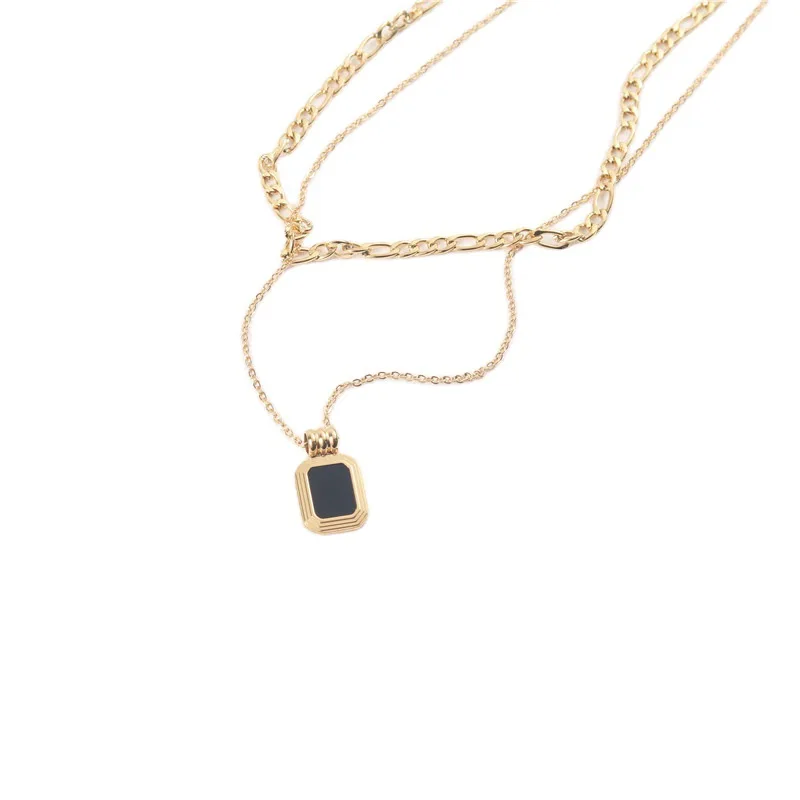 

Ins Simple Double Layer Stainless Steel Gold Plated Square Shell Statement Chokers Necklaces