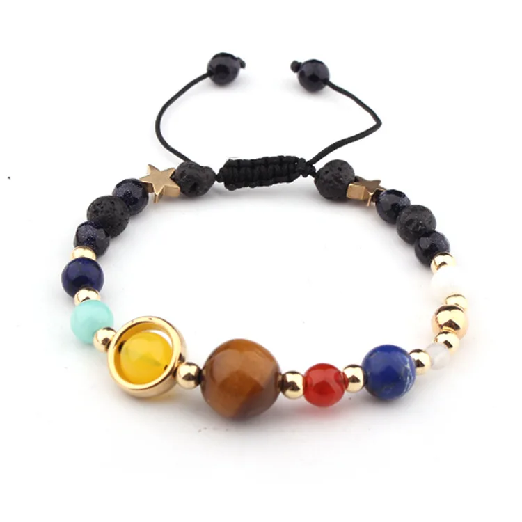 

New Design Different Size Solar System Bracelet Planet Beads Agate Crystal Amethyst Healing Energy Stone Bangle