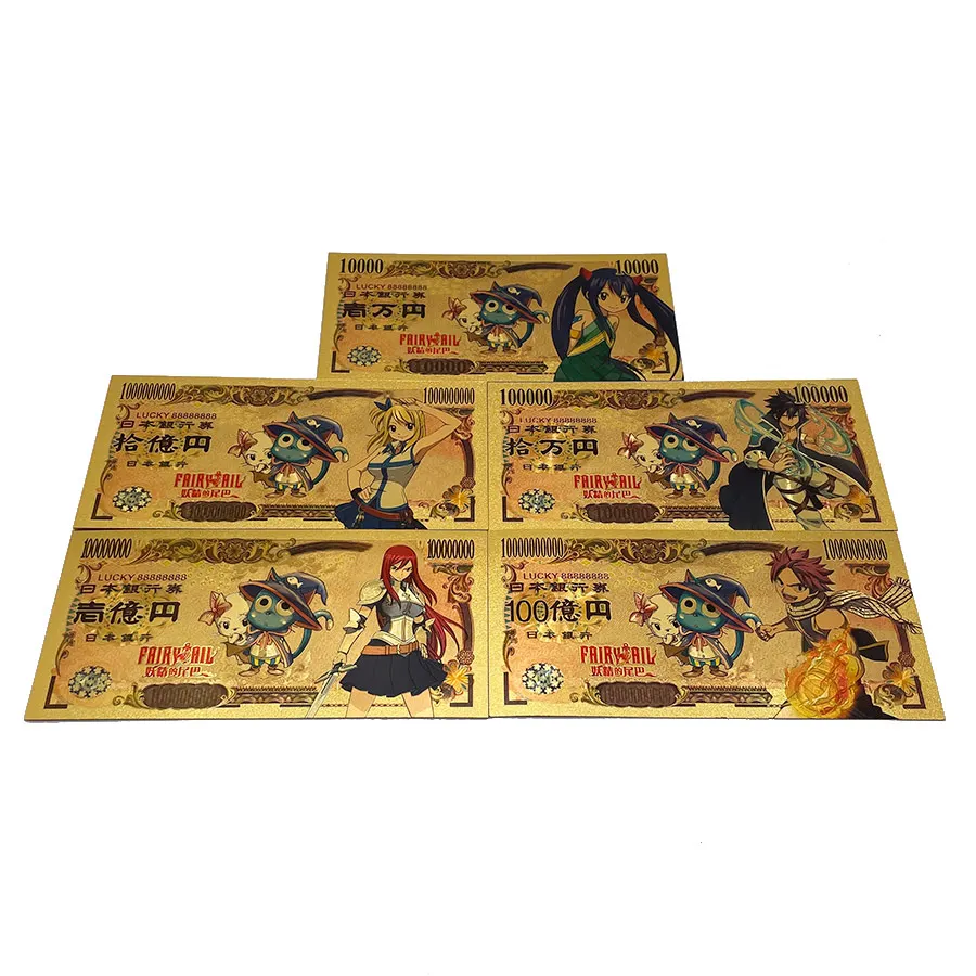 

10 types Japanse Cartoon Fairy Tail Gold Anime Banknote Souvenir gifts and collection cards