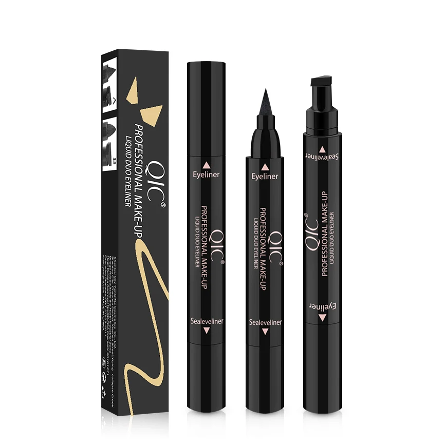 

QIC Double Ended Eyeliner Pencil Liquid Wing Stamp Makeup Waterproof Eyeliner, Black