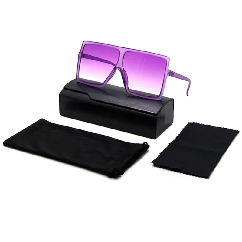 

High Quality UV Protect Man Women Luxury Large Square Blue Big Frame Oversized Shade Sun Glasses Sunglasses with Packaging, 6colors