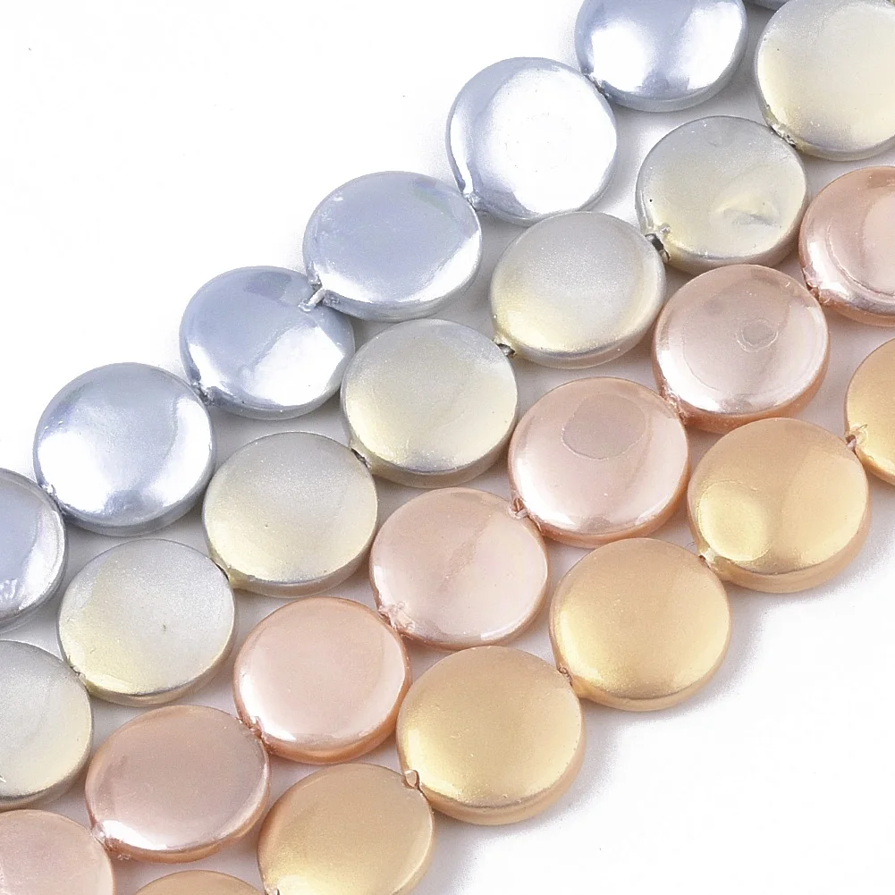 

Pandahall Spray Painted Flat Round Natural Shell Pearl Bead
