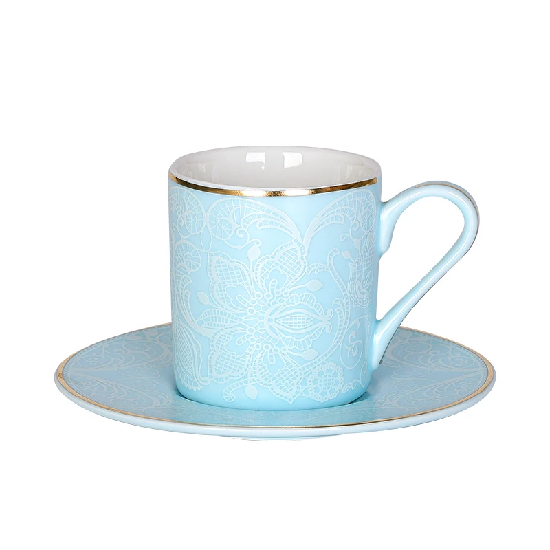 

90cc light blue embossed decal espresso turkish ceramic coffee cup, Pink,grey,yellow,etc/customized
