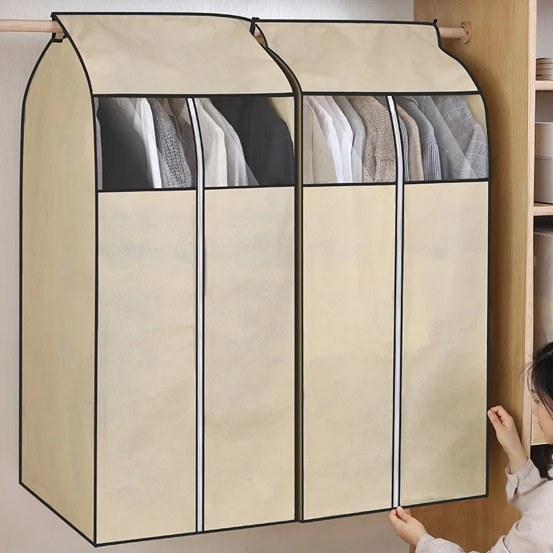 

Hanging Garment Bags for Storage Well Sealed Clothes Dust Cover with Clear Window and Zipper, Beige/grey