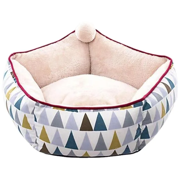 

Modern Soft Plush Round Pet Bed for Cats or Small Dogs, Mini Medium Sized Dog Cat Bed Self Warming Autumn Winter Indoor Sleeping, Pink, blue, triangle