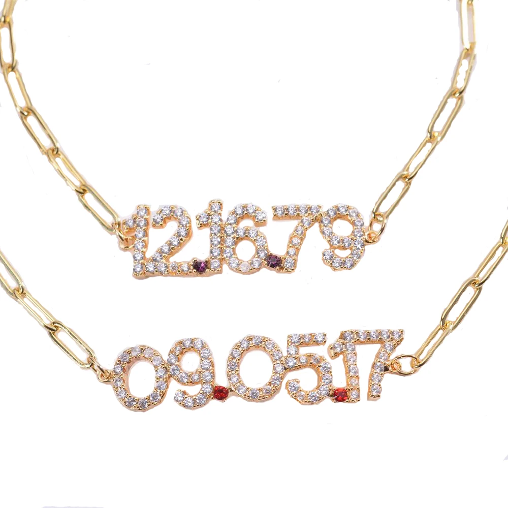 Custom Birth Date Bracelet Women Memory Keepsake 18K Gold Zirconia Personalized Birthday Bracelets Birthstone Anniversary Gifts
