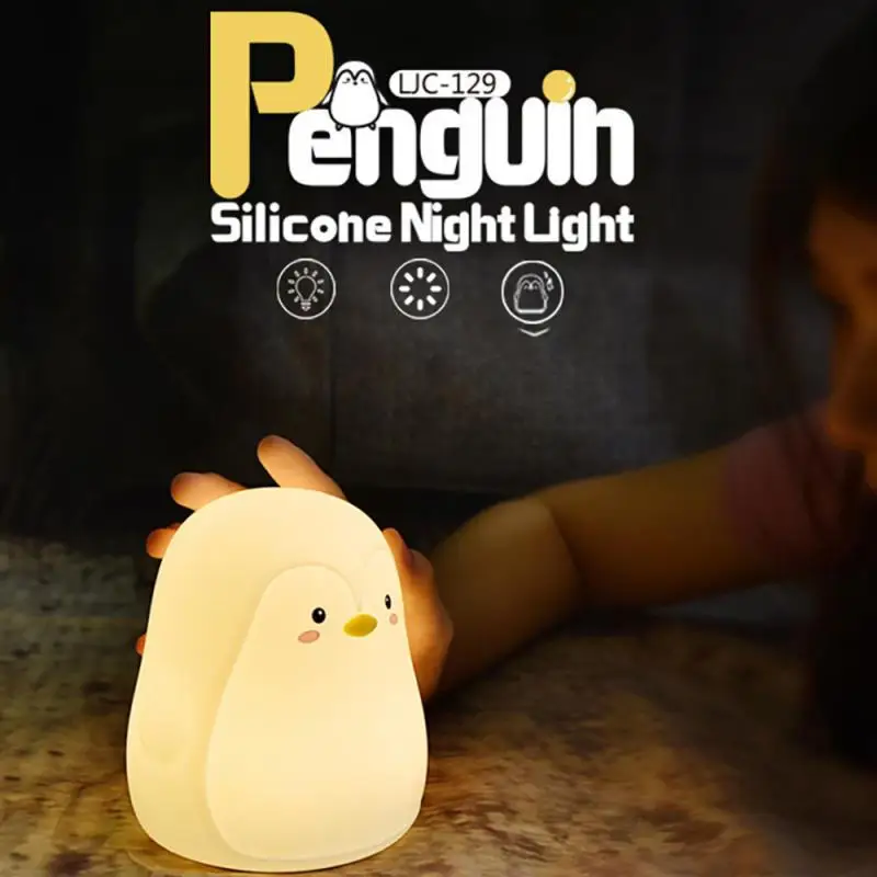 Penguin Silicone Touch Sensor LED Night Lights USB Rechargeable Bedroom Bedside Lamp for Children Baby Christmas Birthday Gifts