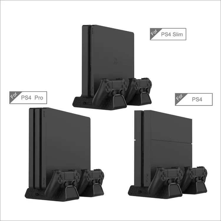 

For PS4/ PS4 Pro/ PS4 Slim Console Vertical Stand 2 Controller Charging Dock 3 Cooling Fan 12 Games Storage for Sony Playstation, Black