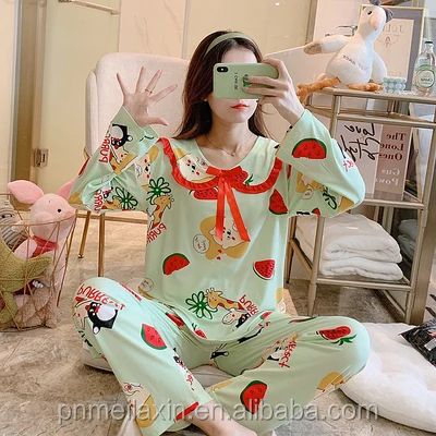 

Women's nightgown, spring/summer long-sleeved two-piece set, Korean version of women's fine cotton milk-cotton household suit, :seven color(1#,2#,3#,4#,5#,6#,7#)