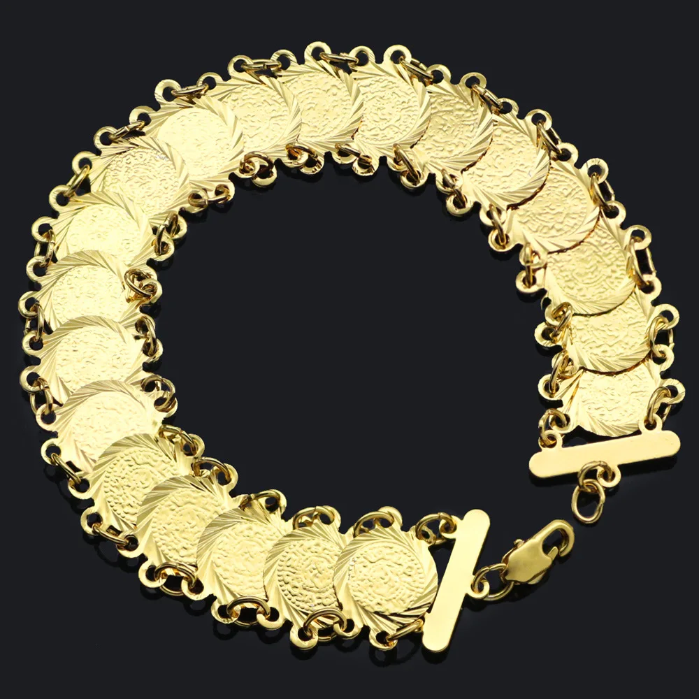 

Hot Style Money Coin Chain Bracelet 24K Gold Plated Islamic Muslim Arab Coin Bracelets