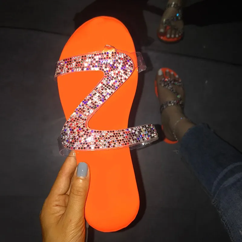 

Summer New fashion color rhinestone slippers flip flops plus size women sandals flat shoes, Pink, blue, glod, colorful, white