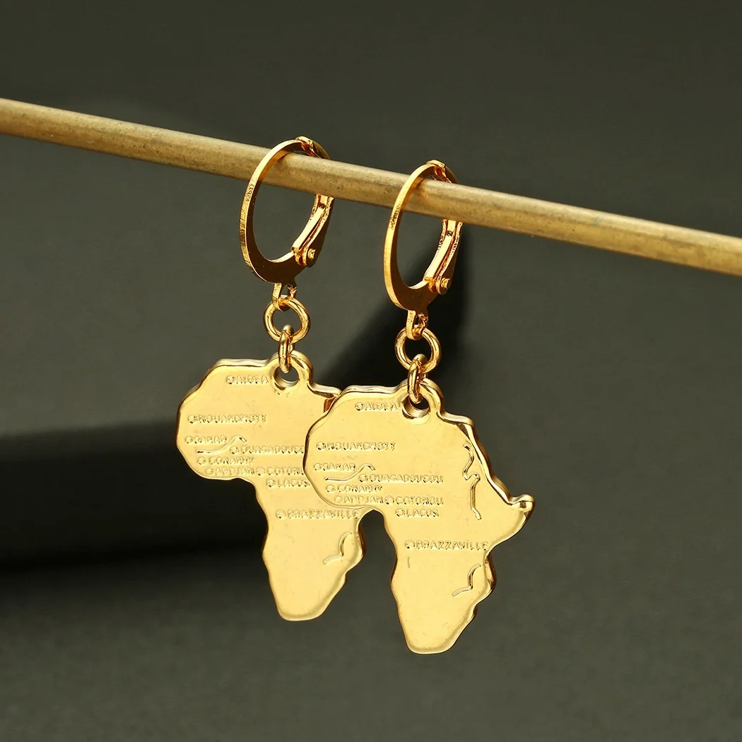

Simple vintage gold plated hip hop fashion african map earings, Picture shows