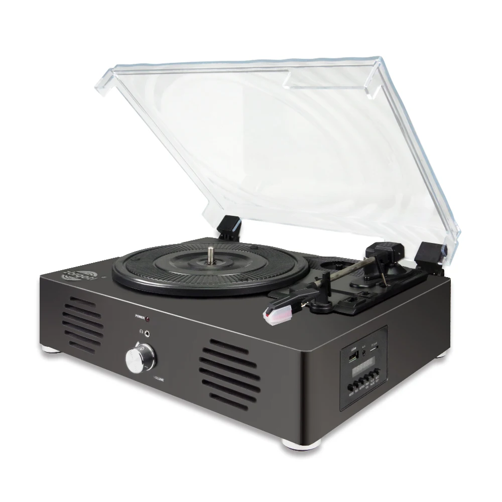 

Retro Wooden Desktop Vinyl Turntable Record Player With Insert USB/TF Card Antique Gramophone, Black