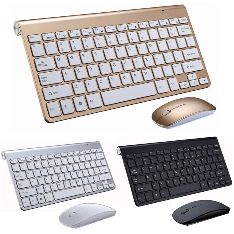 

Mini Multimedia Notebook Laptop Office Combo Set Teclado y Mouse 2.4G Wireless Keyboard and Mouse, Black/silver/gold