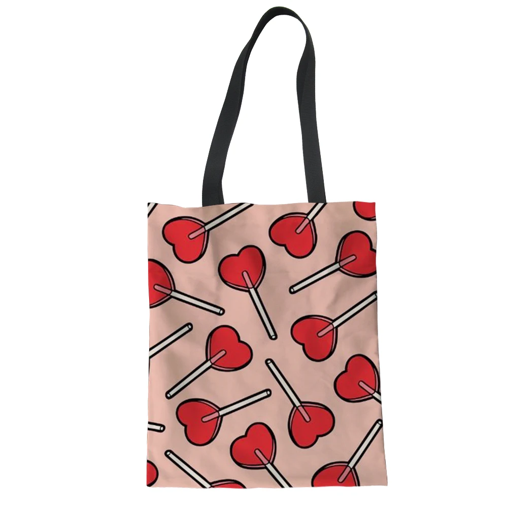 

Tote Bag Cotton Custom Printing Heart Lollipop Pattern Luxury Shopping Bags with Logos Retail Shopping Bags Gift for Mom/Girl, Customized color