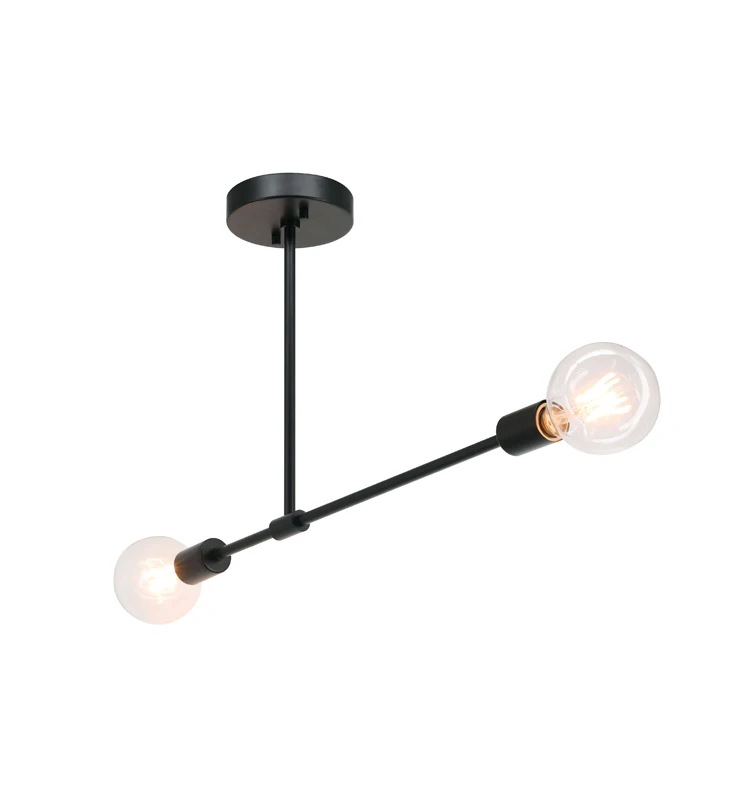 Vintage Sputnik Black Close to Ceiling Light, 2 Light Semi Flush Mount Light with LED Bulb for Bedroom Living Room