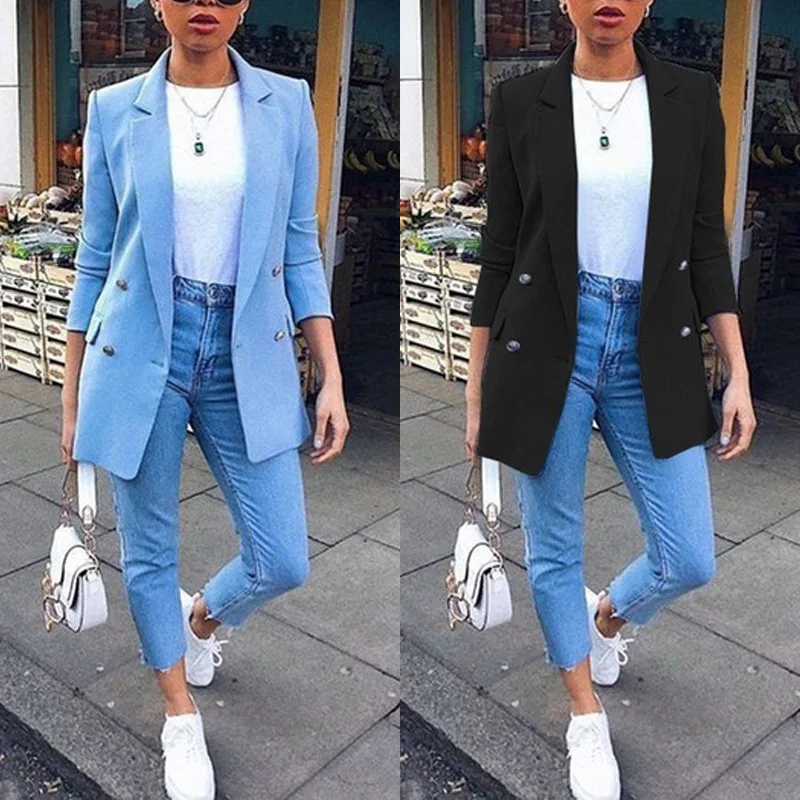 

Winter New Fall Slim Thin Women Office Blazer Long Sleeve Casual Lapel Business Suit Solid Color Lady Career Blazer, Accept custom color