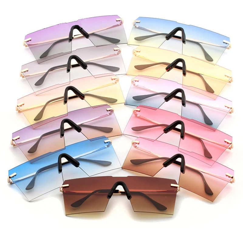 

2021custom logo men big square sunglasses vintage rimless sun glasses retro black oversized square sunglasses for woman