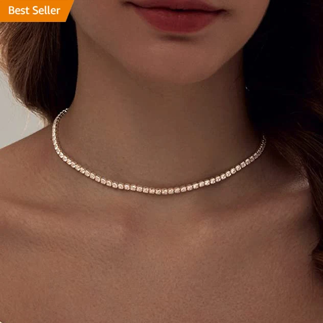 

Custom Silver Diamond Crystal Rhinestone Ice Out Tennis Chain Choker Collar Necklace Jewelry for Women