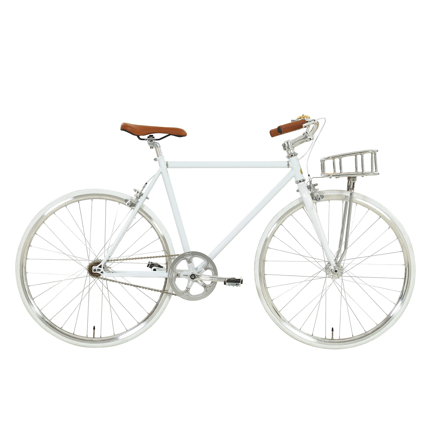 

vintage road Bike with basket Commuter bike 700 C Steel Frame Single Speed fixie Bicycle Freewheels With Cycling V Brake, Black sliver white