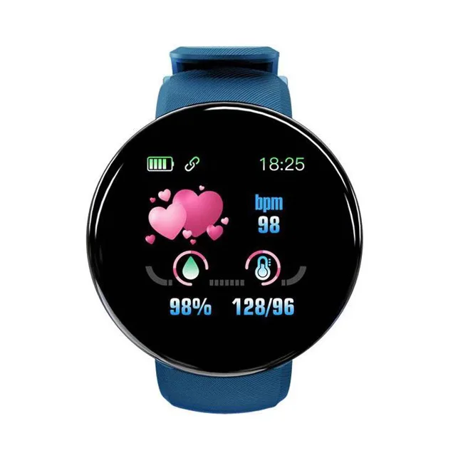 

2021 High Quality D18 SmartWatch 1.3 Inch Round Screen Heart Rate Blood Pressure Waterproof Smart Watch Bracelet, Black,blue,red,green,purple