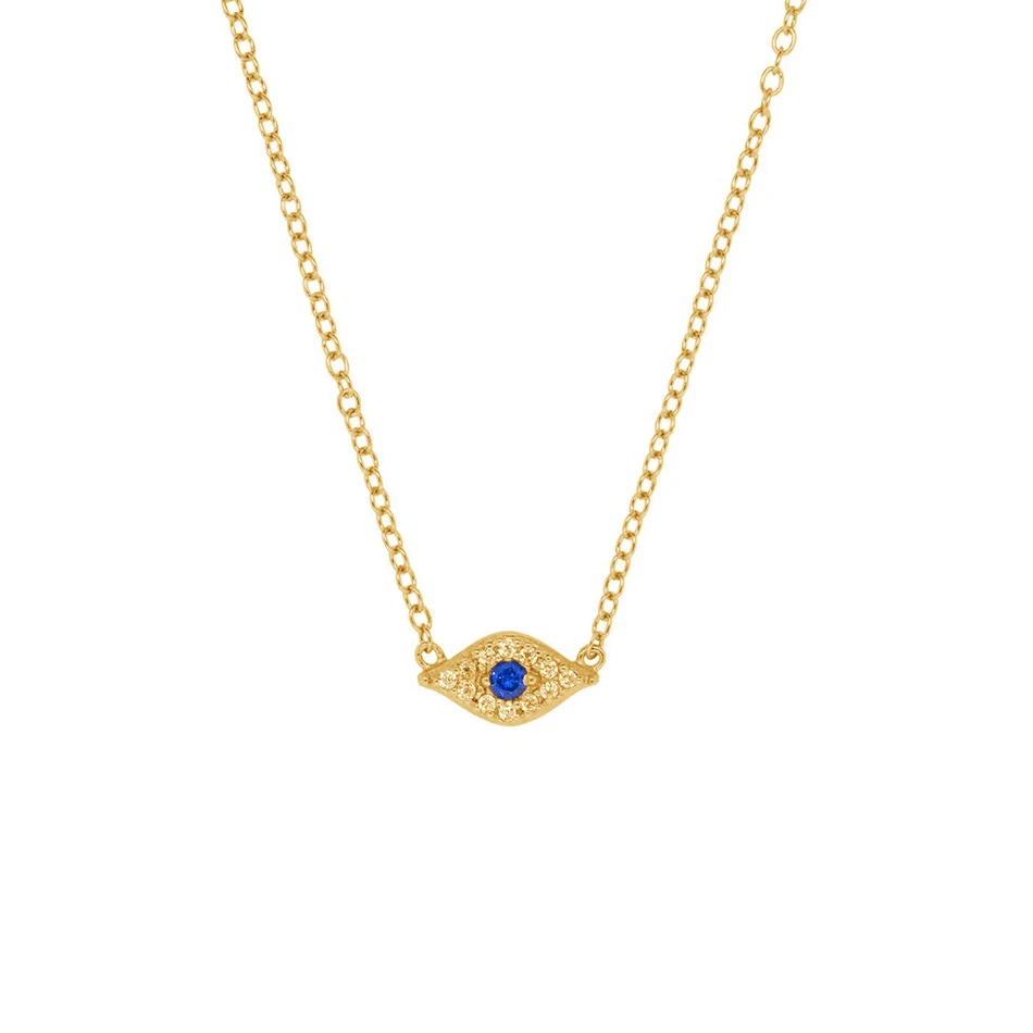 

fashion jewelry wholesale 925 sterling silver necklace 18k gold plated sparkle blue eye pendant necklace