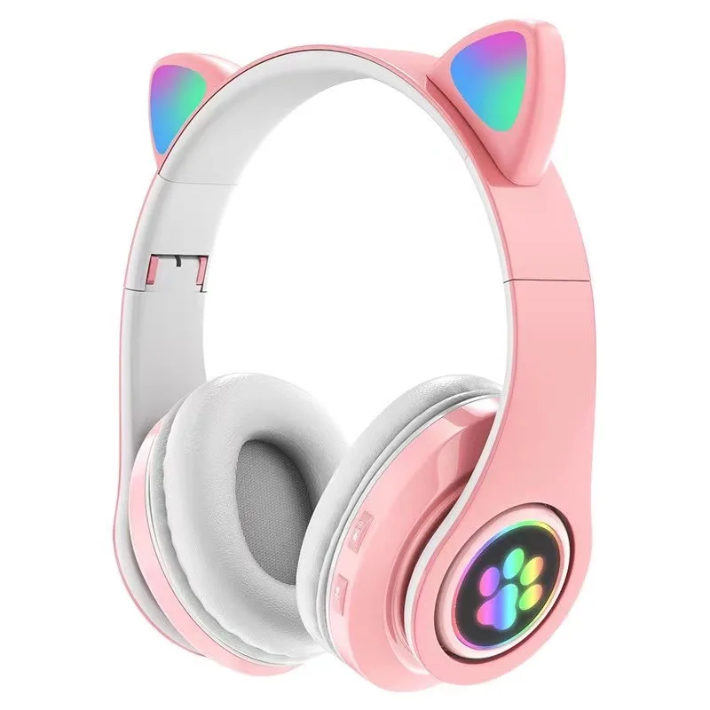 

Headsets for Women Kids Children Cute Cat Ear LED Glowing Foldable BT5.0 Wireless Headphones, 7 colors