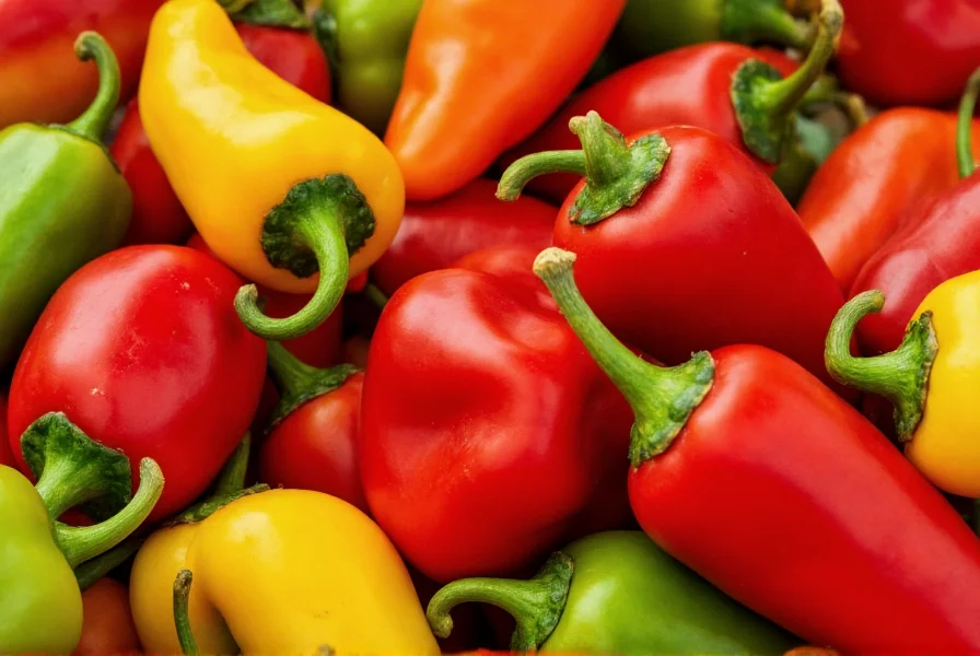 Close-up view of various chili pepper varieties showing different colors and shapes for chilly pepper identification guide