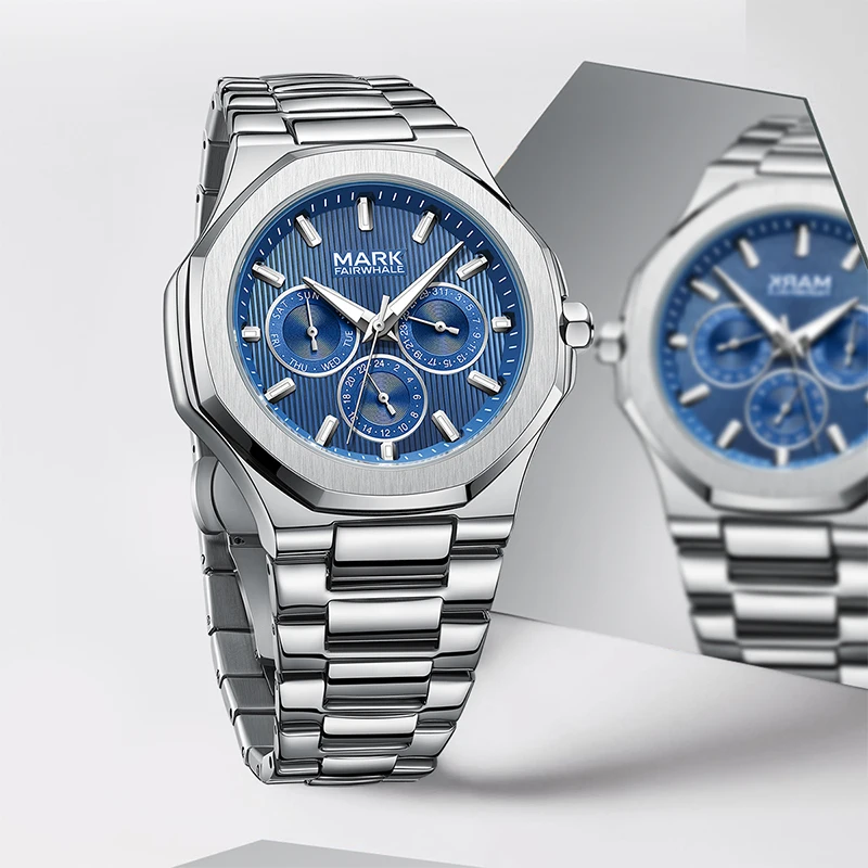 Fashion Water Resistant Stainless Steel Mutli-function Quartz Movement Wrist Watches for Men