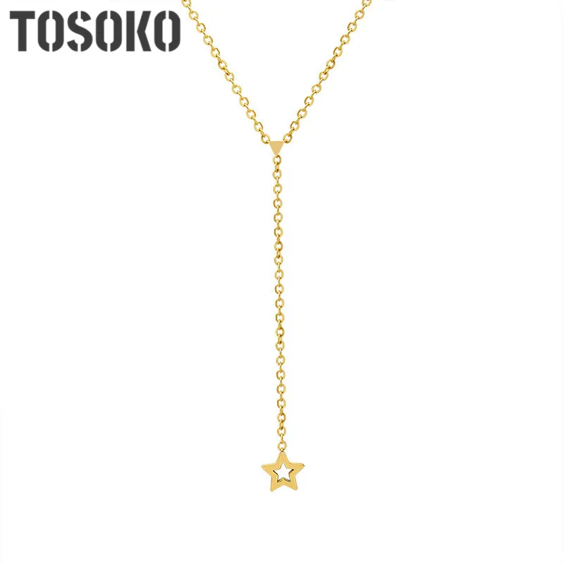 

Stainless Steel Jewelry Ins Geometric Triangle Tassel Five Pointed Star Necklace Female Sweet Clavicle Chain BSP951