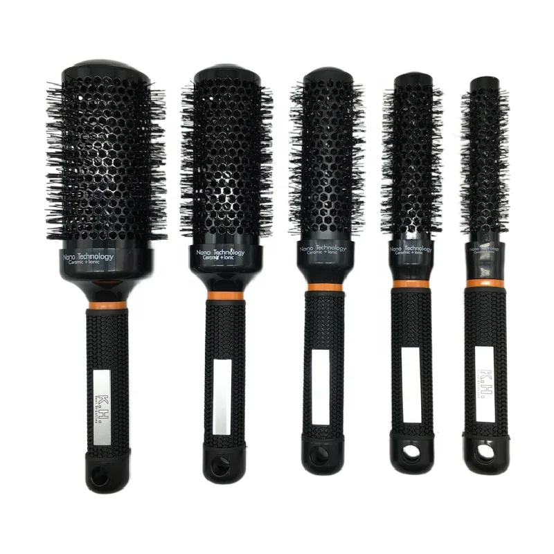 

Black Ionic Ceramic Rounder Hair Brush Gray Nylon Hair Round Brush in Hairbrush