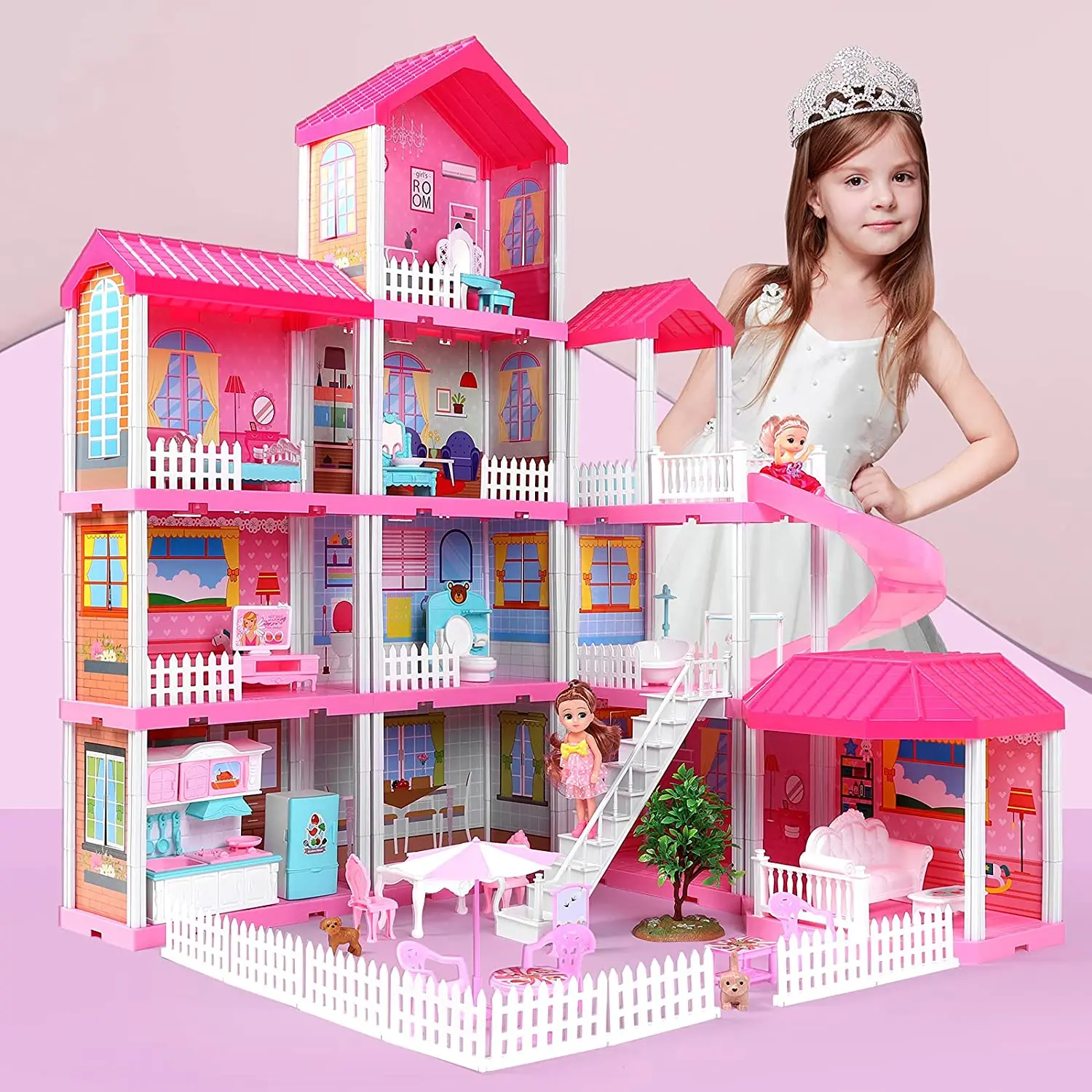 

Gabbys Doll House Playhouse Girl Toys 4 Story 11 Doll House Rooms with Doll Toy Figures Furniture and Accessories Playhouse toys