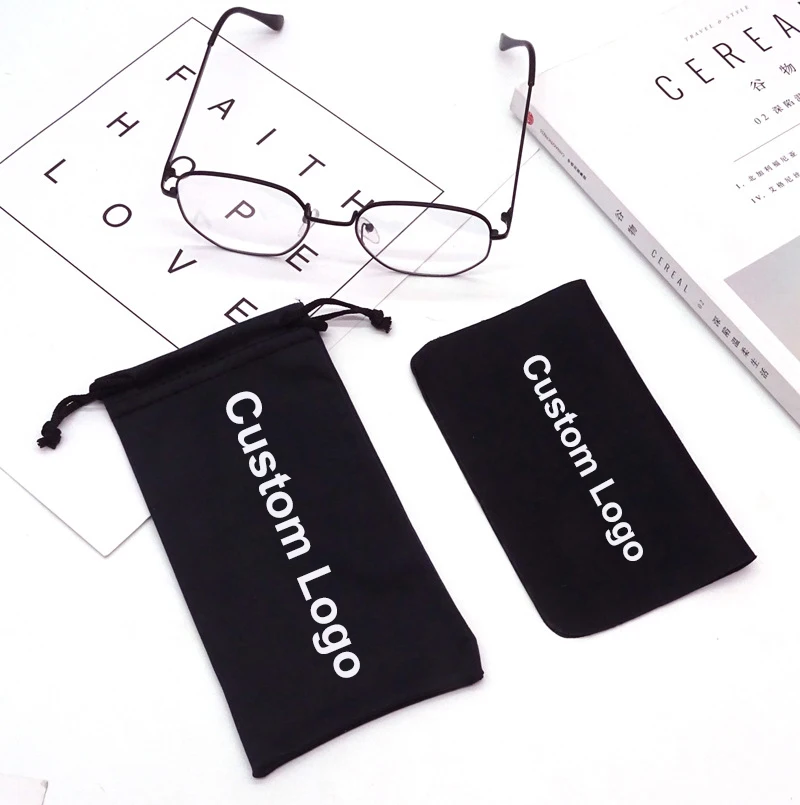 

High Quality Sunglasses Pouch Custom Logo Black Microfiber Glasses Bag, 1 colors