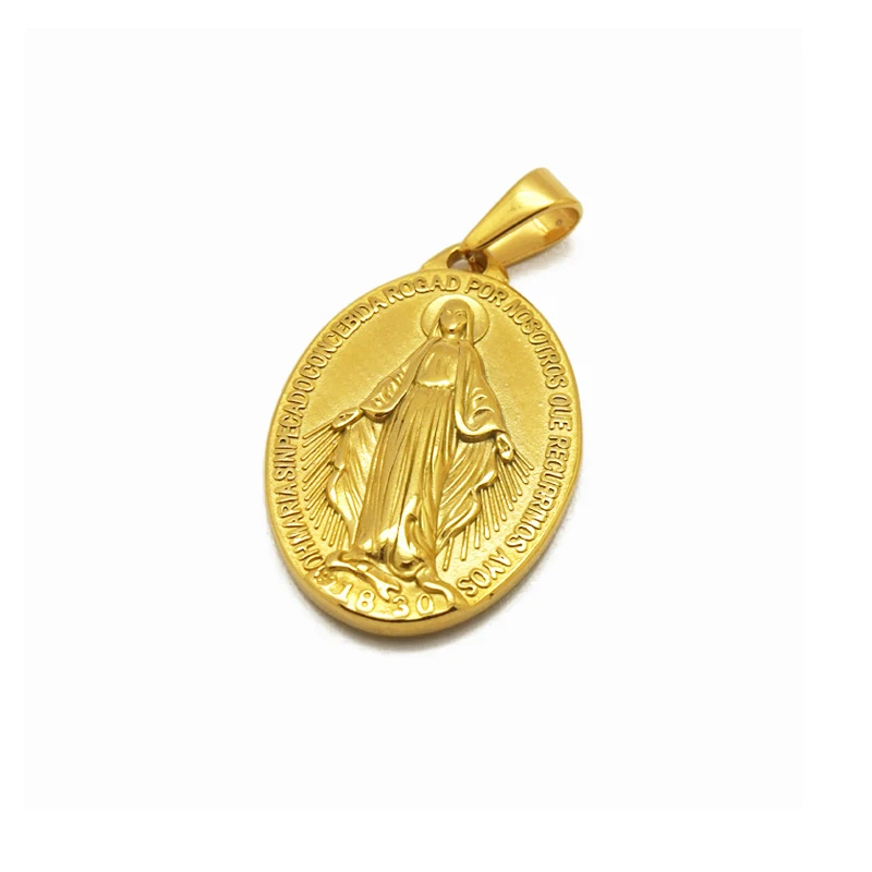 jewelry making jesus coin religious stainless steel virgin mary gold plated necklace pendant